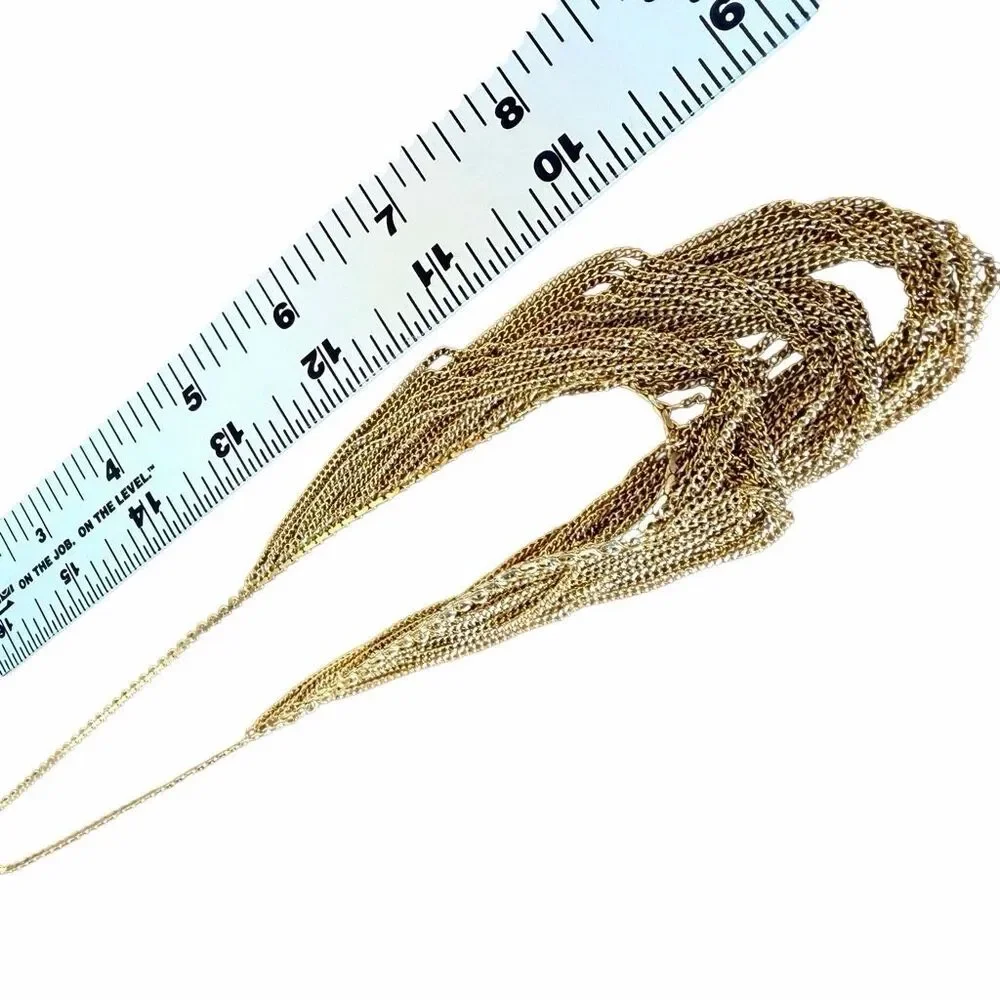 Vintage Gold Tone Multi Strand Draped Chain Statement Necklace